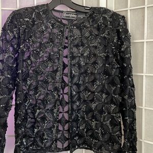 Sequin & beads Sheer Black Cropped Jacket Sz SP